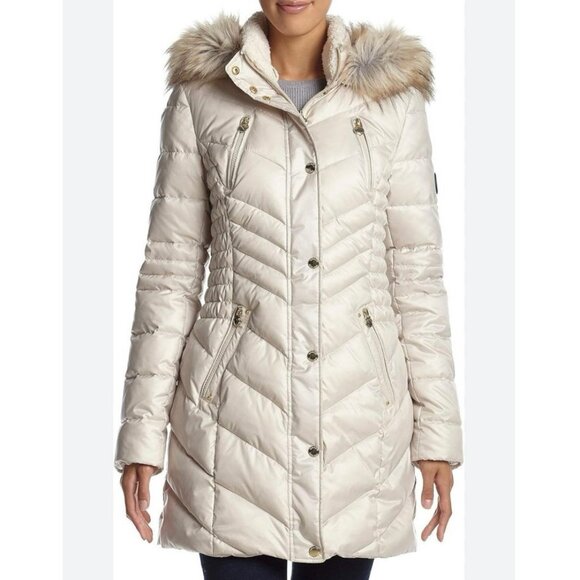 Laundry by Shelli Segal Taupe Ivory Beige Puffer Coat Women’s Size Medium - Picture 1 of 8